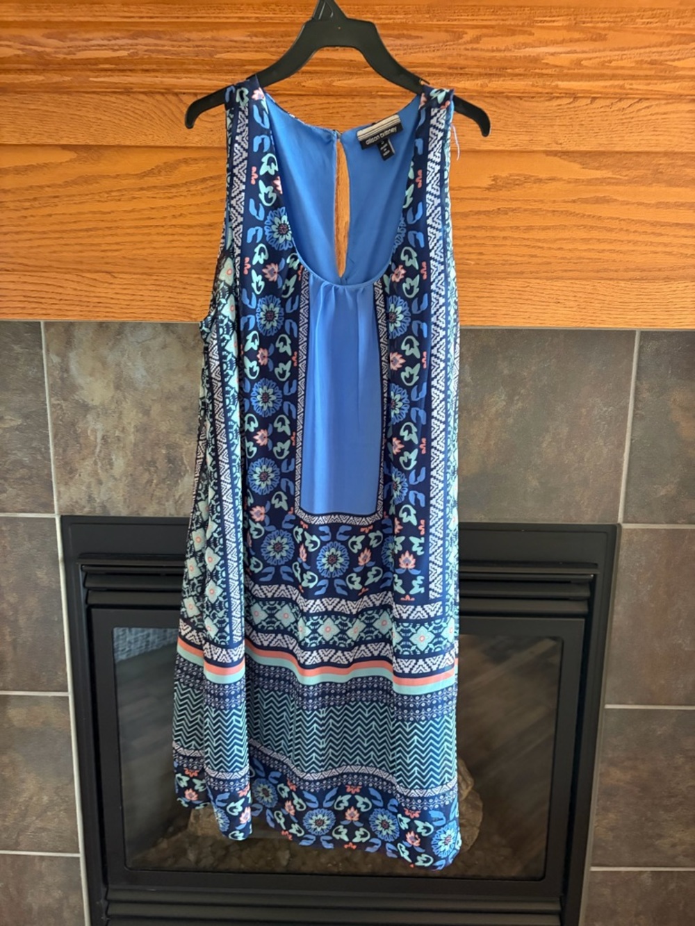 Sleeveless Blue Printed Shift Dress - Blue - Allison Brittney brand